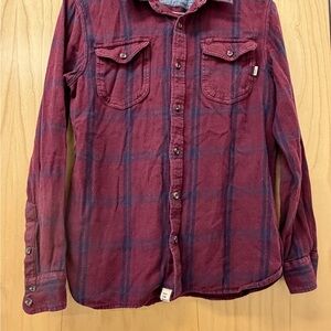 Vans Men's Burgundy and Navy Plaid Button-Down Shirt